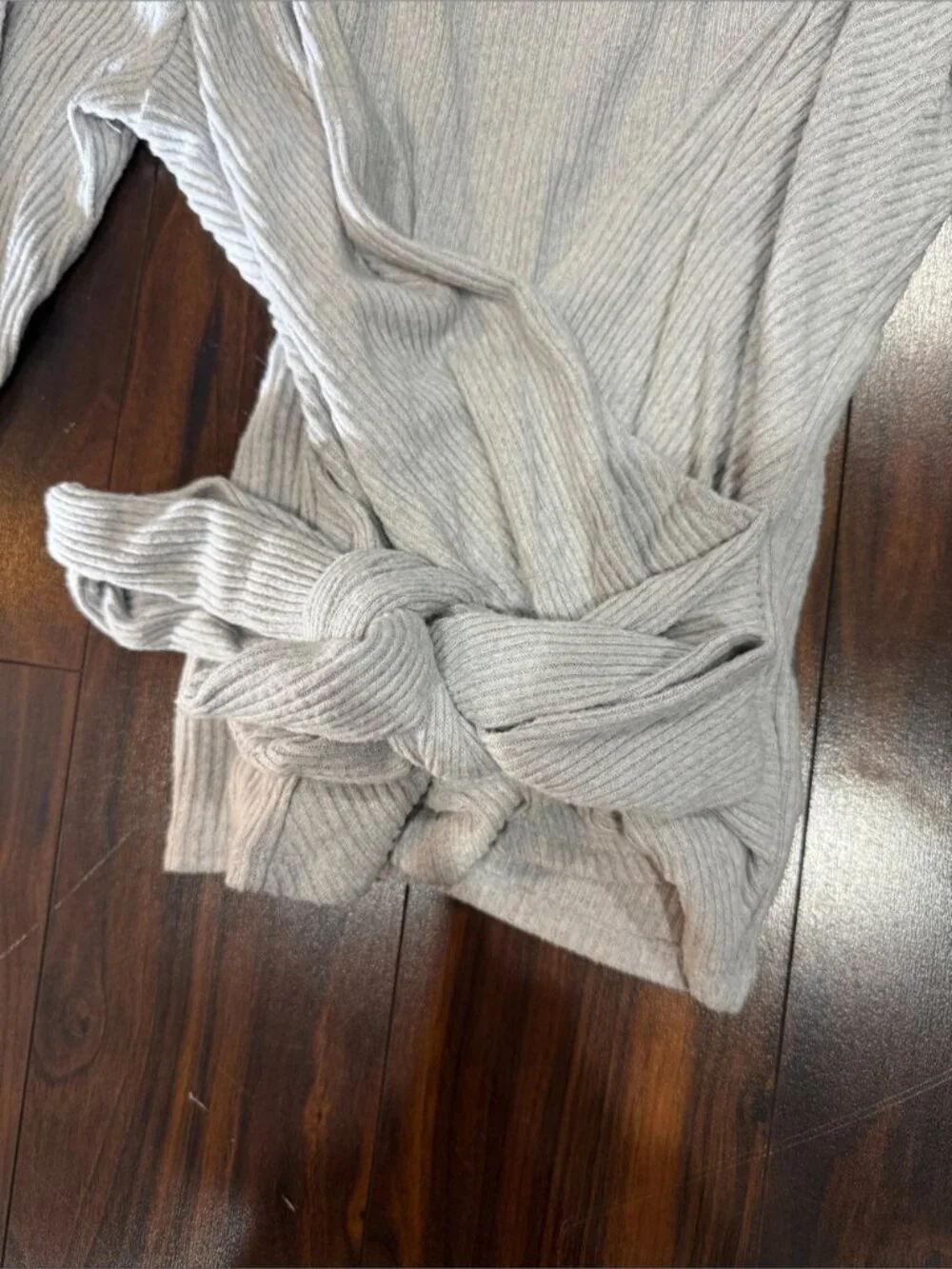 Express Light Gray Ribbed Wrap Tie-Front Sweater